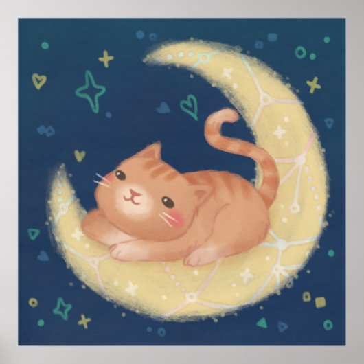 Süße Katze auf dem Mond Poster (Vorne)