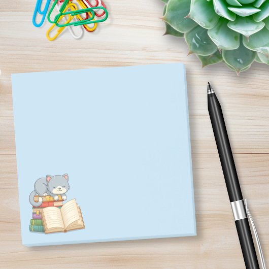 Süße Katze auf einem Bücherstapel Blau Post-it Klebezettel