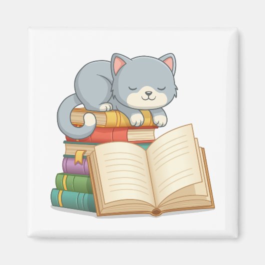 Süße Katze auf einem Bücherstapel Magnet (Vorne)