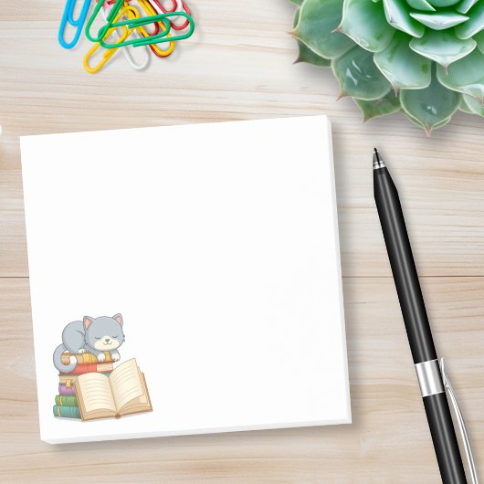 Süße Katze auf einem Bücherstapel Post-it Klebezettel