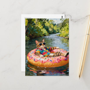 Süße Katze auf einer Schwimmtour Postkarte