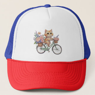 Süße Katze auf floraler Fahrradmütze – Lustiges Ge Truckerkappe