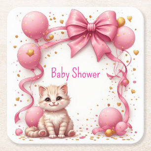 Süße Katze Baby Shower Gruß 🐱 Rechteckiger Pappuntersetzer
