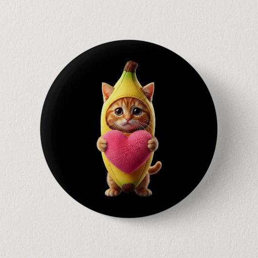 Süße Katze Banane Herz Lustig Sarkastisch Brainrot Button (Vorderseite)