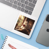 Süße Katze beim Lesen Aufkleber (Laptop mit iPhone)