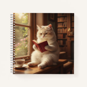 Süße Katze beim Lesen Notizblock
