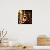 Süße Katze beim Lesen Poster (Küche)