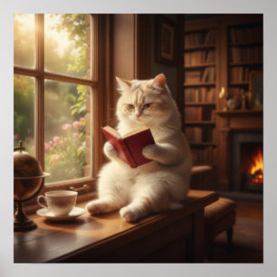 Süße Katze beim Lesen Poster
