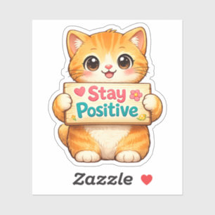 Süße Katze Bleib Positiv Vibes Illustration Vinyl  Aufkleber