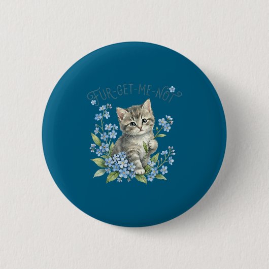 Süße Katze & Blumen Vergissmeinnicht-Geschenk Frau Button (Vorderseite)