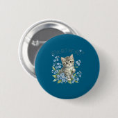 Süße Katze & Blumen Vergissmeinnicht-Geschenk Frau Button (Vorne & Hinten)