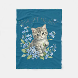 Süße Katze & Blumen Vergissmeinnicht-Geschenk Frau Fleecedecke