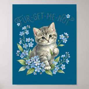 Süße Katze & Blumen Vergissmeinnicht-Geschenk Frau Poster