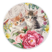 Süße Katze Bunte Blumenstempel Möbel Keramikknauf (Vorderseite)