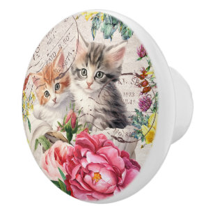 Süße Katze Bunte Blumenstempel Möbel Keramikknauf
