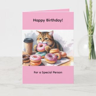 Süße Katze, die Donuts isst Geburtstagskarte Pink Karte