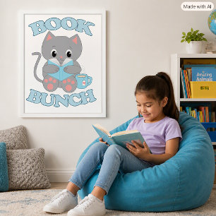 Süße Katze, die ein Buch liest, für Katzenliebhabe Poster