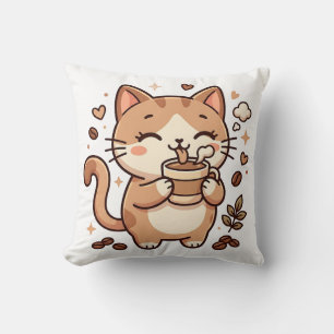 Süße Katze, die Kaffee trinkt, Wurfkissen Kissen