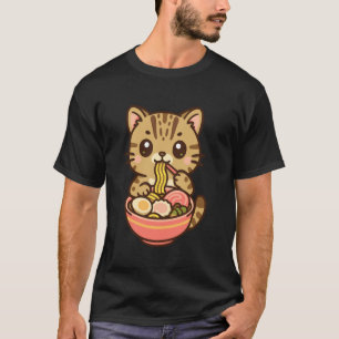 Süße Katze, die Ramen isst, bezaubernde Kawaii-Kun T-Shirt