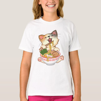 Süße Katze, die Ramen isst, lustiger Cartoon Anime T-Shirt