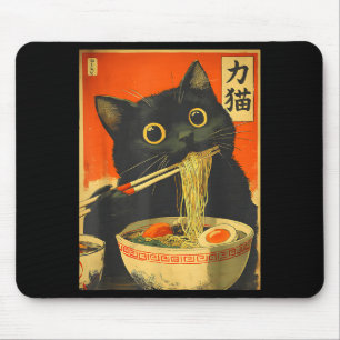 Süße Katze, die Ramen-Nudeln isst, lustiges Anime- Mousepad