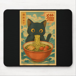 Süße Katze, die Ramen-Nudeln isst, lustiges Anime- Mousepad