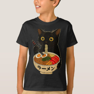 Süße Katze, die Ramen-Nudeln isst, lustiges Anime- T-Shirt