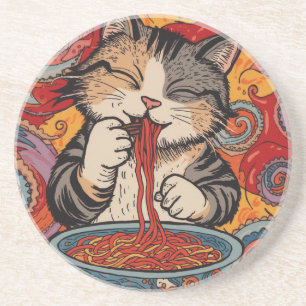Süße Katze die Spaghetti isst Getränkeuntersetzer