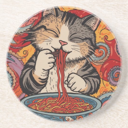 Süße Katze die Spaghetti isst Getränkeuntersetzer (Vorne)