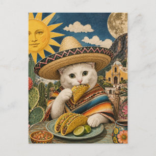Süße Katze, die Tacos-Collage isst Postkarte