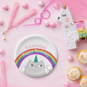 Süße Katze Einhorn Regenbogen Geburtstag Pappteller