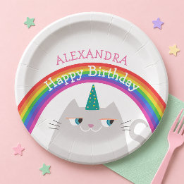 Süße Katze Einhorn Regenbogen Geburtstag Pappteller