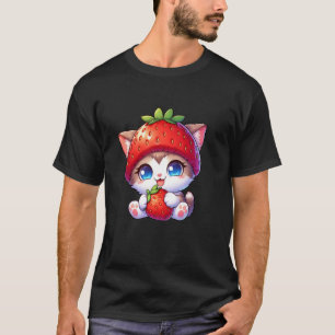 Süße Katze Erdbeere Frucht Verspielter Hut T-Shirt