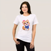 Süße Katze erstaunt Sticker Tri-Blend Shirt (Vorderseite voll)