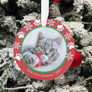 Süße Katze Erste Weihnachten Schneeflocken Pfotena Ornament
