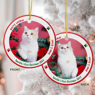 Süße Katze erstes Weihnachten individuelle Tier-Fo Keramik Ornament