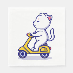 süße Katze fährt Roller Cartoon-Symbol Illustratio Serviette