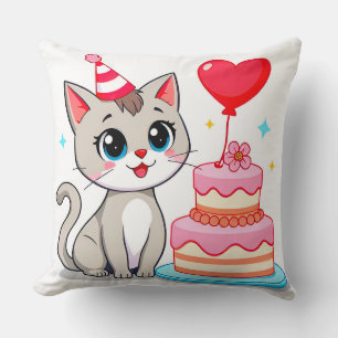 Süße Katze feiert Geburtstag mit einer Torte Kissen