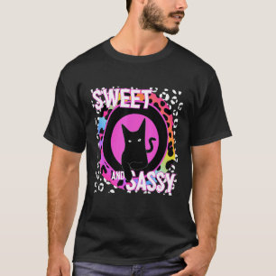 Süße Katze Feline 90er Nostalgie Regenbogen Leopar T-Shirt