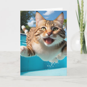 Süße Katze Fliegen Schwimmen Tauchen Pool Lustige Karte