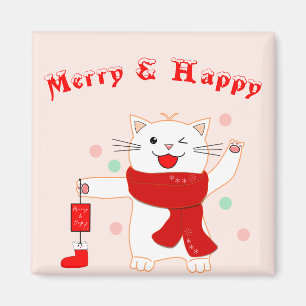 Süße Katze Frohe & Glückliche Süße Weihnachtsmag Magnet