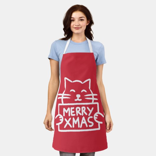 Süße Katze Frohe Weihnachten Schürze (Getragen)