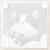Süße Katze gemütlicher Winter Schnee Glasuntersetzer (Rückseite)