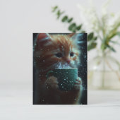 Süße Katze genießt Kaffee Postkarte (Stehend Vorderseite)