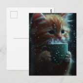 Süße Katze genießt Kaffee Postkarte (Vorne/Hinten)