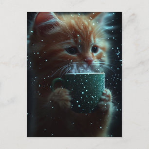 Süße Katze genießt Kaffee Postkarte