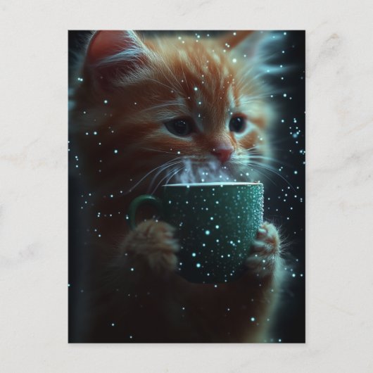Süße Katze genießt Kaffee Postkarte (Vorderseite)