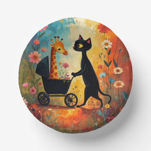 Süße Katze Giraffe Papier Schale Pappteller (Vorderseite)