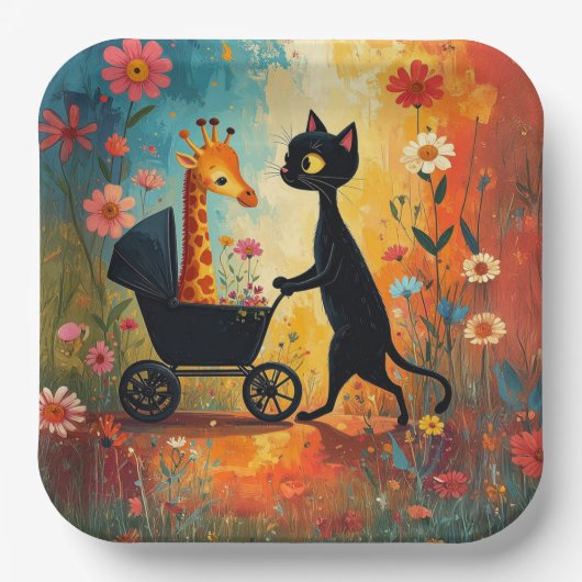 Süße Katze Giraffe Papierplatte Pappteller (Vorderseite)
