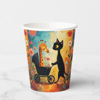 Süße Katze Giraffe Papiertassen Pappbecher